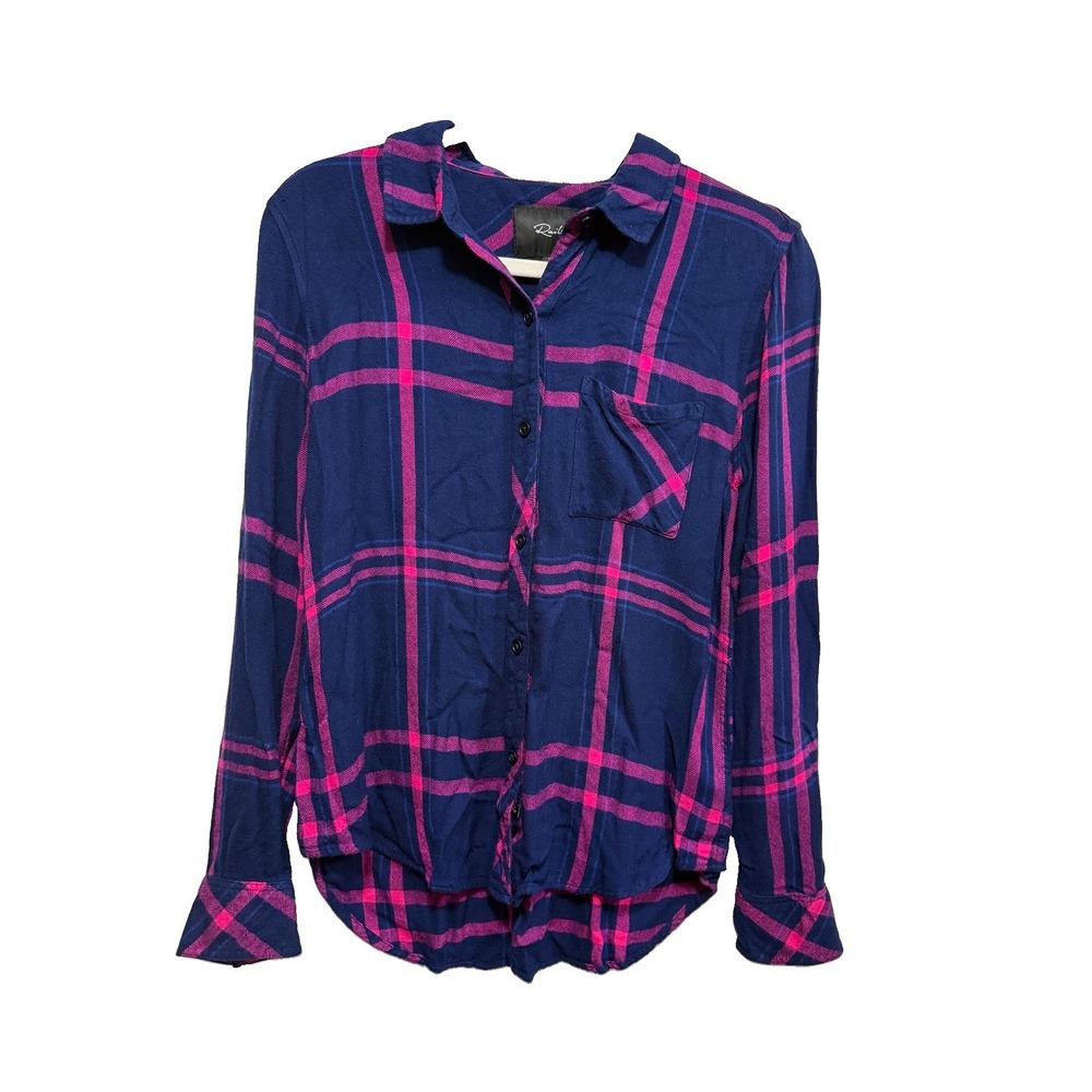 Rails Hunter Blue Pink Plaid Rayon Flannel Button Down Shirt Womens S soft girl